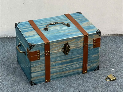 Rương gỗ viền da đinh tán 3 quai [03 Màu - Tặng ổ khóa] KT30x20x18cm RUONG-GO-04